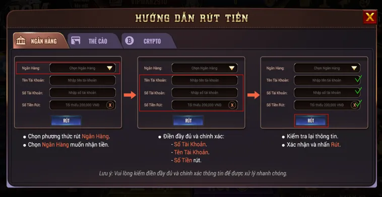 Thao Tác Rút Tiền Qua Tài Khoản Ngân Hàng Tại BomWin Thần Tốc Không Bị Cắt Phế Cho Cược Thủ